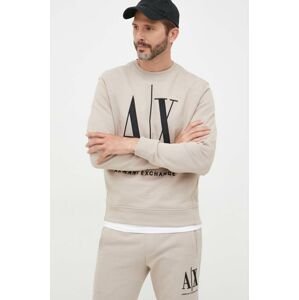 Bavlnená mikina Armani Exchange pánska, béžová farba, s nášivkou