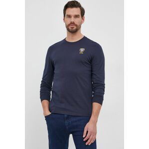 Bavlnené tričko s dlhým rukávom Blauer tmavomodrá farba, jednofarebné