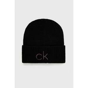 Čiapka Calvin Klein čierna farba, z hrubej pleteniny
