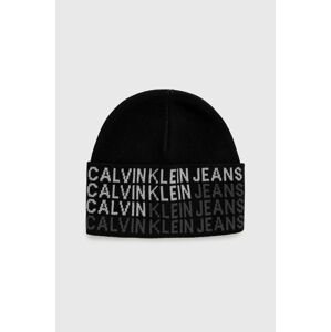 Čiapka Calvin Klein Jeans čierna farba, z tenkej pleteniny, bavlnená