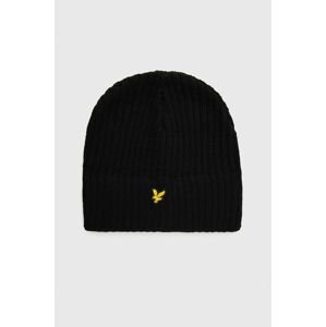 Čiapka Lyle & Scott čierna farba, z tenkej pleteniny, vlnená