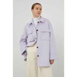 Vlnený kabát Samsoe Samsoe fialová farba, prechodná,