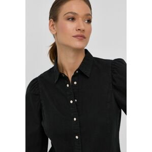 Bavlnená košeľa Morgan dámska, čierna farba, slim, s klasickým golierom