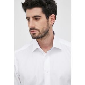 Bavlnená košeľa Emanuel Berg pánska, biela farba, slim, s klasickým golierom