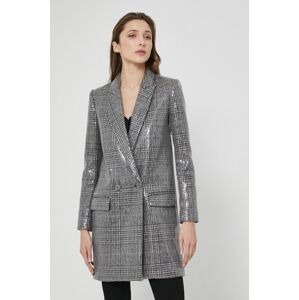 Kabát s prímesou vlny Twinset šedá farba, prechodný, dvojradový