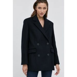 Vlnený kabát The Kooples tmavomodrá farba, prechodný, dvojradový