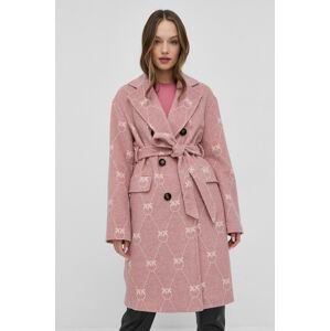 Kabát s prímesou vlny Pinko ružová farba, prechodný, dvojradový