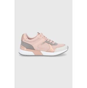 Topánky Guess ružová farba, na plochom podpätku