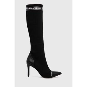 Vysoké čižmy Karl Lagerfeld dámske, čierna farba, na vysokom podpätku