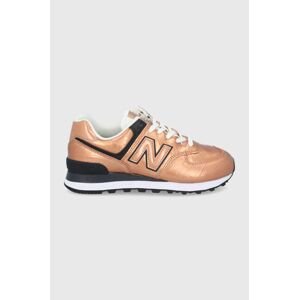 Kožená obuv New Balance WL574PX2 WL574PX2-224, zlatá farba, na plochom podpätku