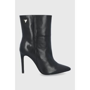 Kožené členkové topánky Sisley dámske, čierna farba, na vysokom podpätku