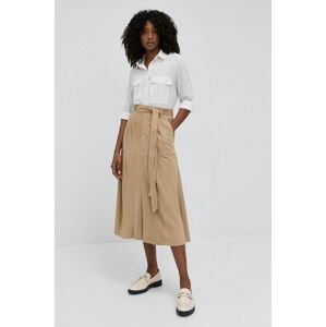 Semišová sukňa Lauren Ralph Lauren béžová farba, midi, áčkový strih