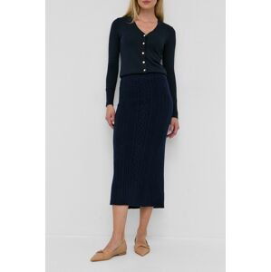 Vlnená sukňa Lauren Ralph Lauren tmavomodrá farba, midi, rovná