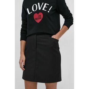 Vlnená sukňa Love Moschino čierna farba, mini, rovná