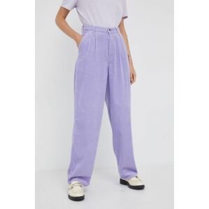 Nohavice Wrangler dámske, fialová farba, široké, vysoký pás