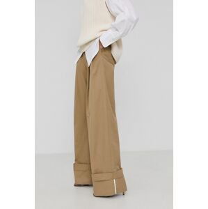 Nohavice Victoria Victoria Beckham dámske, béžová farba, široké, vysoký pás