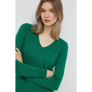 Vlnený sveter Gant dámsky, zelená farba, tenký,