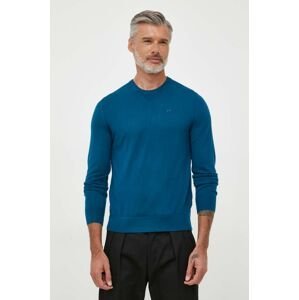 Vlnený sveter Armani Exchange pánsky, tyrkysová farba, tenký