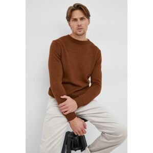 Vlnený sveter Sisley pánsky, hnedá farba, ľahký