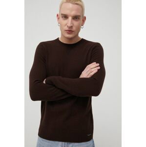 Vlnený sveter Superdry pánsky, hnedá farba, tenký,