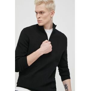 Vlnený sveter Superdry pánsky, čierna farba, ľahký, s polorolákom