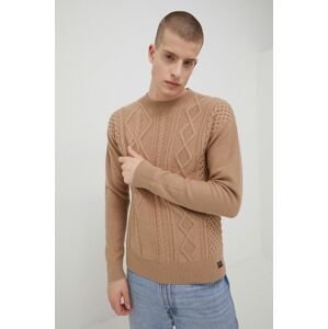 Vlnený sveter Superdry pánsky, béžová farba,