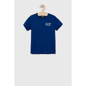 Detské bavlnené tričko EA7 Emporio Armani tmavomodrá farba, s potlačou