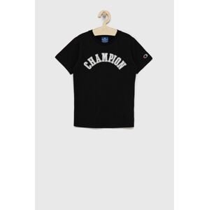 Detské bavlnené tričko Champion 305776 čierna farba, jednofarebné