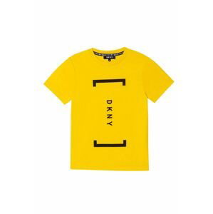Detské bavlnené tričko Dkny žltá farba, s potlačou
