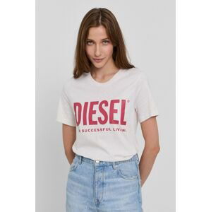 Bavlnené tričko Diesel krémová farba