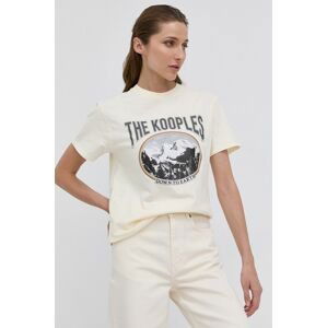 Bavlnené tričko The Kooples krémová farba