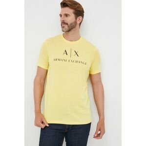 Bavlnené tričko Armani Exchange žltá farba, s potlačou