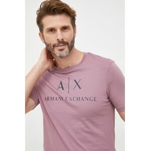 Bavlnené tričko Armani Exchange fialová farba, s potlačou