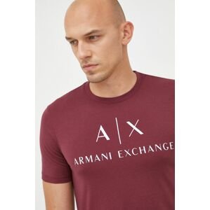 Bavlnené tričko Armani Exchange bordová farba, s potlačou