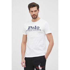 Bavlnené tričko Polo Ralph Lauren biela farba, s potlačou