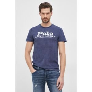 Bavlnené tričko Polo Ralph Lauren tmavomodrá farba, s potlačou