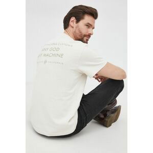 Bavlnené tričko Deus Ex Machina krémová farba, s potlačou