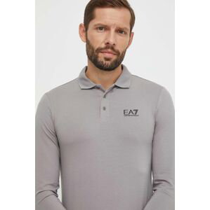 Tričko s dlhým rukávom EA7 Emporio Armani pánsky, šedá farba, jednofarebný