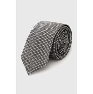 Kravata s prímesou hodvábu HUGO šedá farba