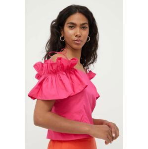 Bavlnený top Custommade ružová farba, jednofarebná