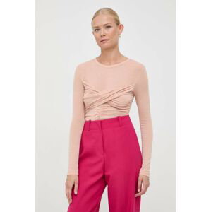 Tričko s dlhým rukávom s prímesou kašmíru Pinko ružová farba