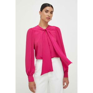 Tričko s prímesou hodvábu Pinko ružová farba, regular, s viazaním vo výstrihu, 102168.8889