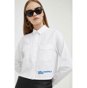 Bavlnená košeľa Karl Lagerfeld Jeans dámska, biela farba, regular, s klasickým golierom