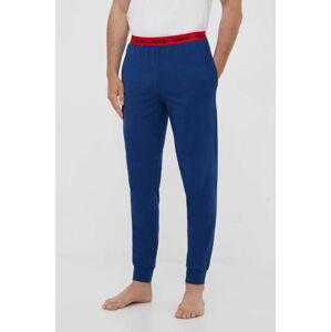 Pyžamové nohavice HUGO pánske, tmavomodrá farba, jednofarebná