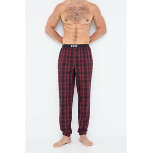 Bavlnené pyžamové nohavice BOSS bordová farba, vzorovaná
