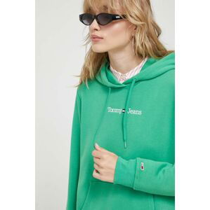 Mikina Tommy Jeans dámska,zelená farba,s kapucňou,jednofarebná,DW0DW15649