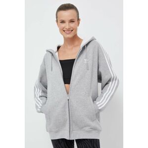 Mikina adidas Originals dámska, šedá farba, s kapucňou, vzorovaná