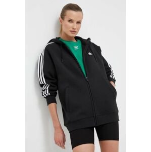 Mikina adidas Originals dámska, čierna farba, s kapucňou, s nášivkou