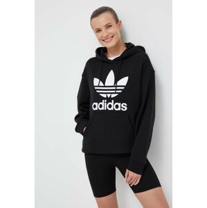 Bavlnená mikina adidas Originals dámska, čierna farba, s kapucňou, s potlačou