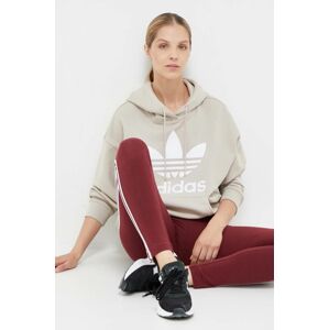 Bavlnená mikina adidas Originals dámska, béžová farba, s kapucňou, s potlačou